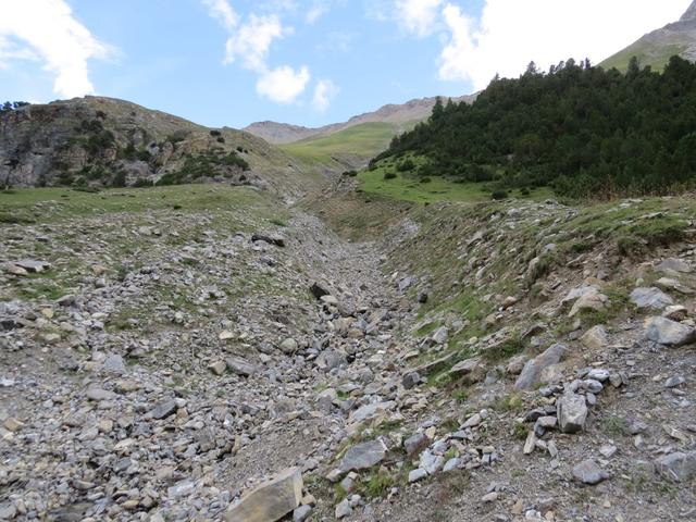 riesige Bachrunsen ziehen sich von den Berghängen in das Tal hinunter