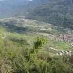 aber auch wir geniessen eine fantastische Aussicht auf das Veltlin, an dessen Hängen sich die Weinberge hinaufziehen