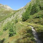 der Wanderweg durchquert weiter den Berghang des Muot Sassauta