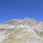 über uns erhebt sich die Felsbastion des Piz Linard, wo immer einige Seilschaften zu beobachten sind