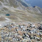 Blick ins Val Glims mit dem kleinen blauen Lai Glims und weiter unten die Linard Hütte