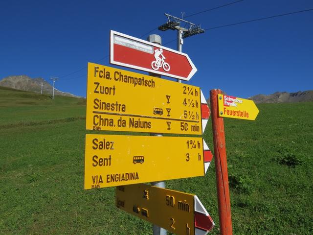 in 15 Min. bringt uns die Gondelbahn von Scuol hinauf zur Bergstation auf Motta Naluns 2151 m.ü.M.