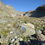 wir blicken in das Seitental und in Richtung Piz Calderas. 1893 war hier die Gletscherzuge