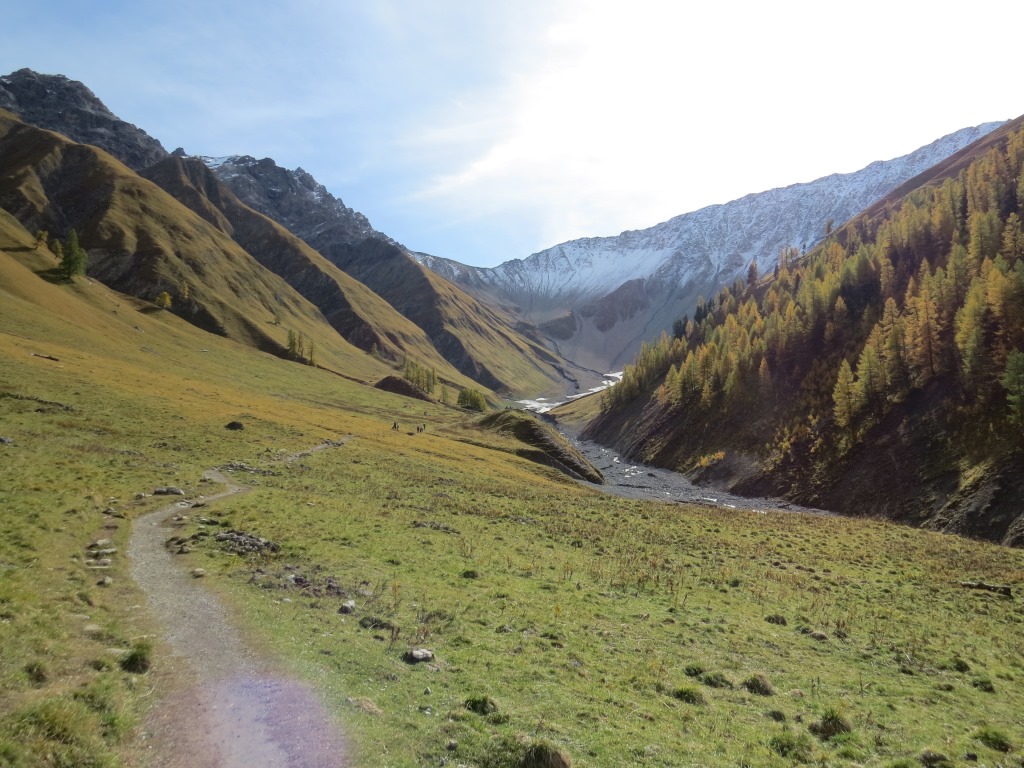 von der Alp Trupchun blicken wir in das Talende und zur Grenze nach Italien