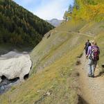 wir biegen nicht links hinab zum Bach, sondern bleiben auf dem Hauptweg...