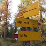 wir folgen dem Wegweiser nach rechts Richtung Muott' Ota bzw. Val Fedoz