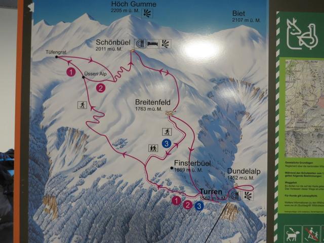 unsere Schneeschuhtour wird uns über den Tüfengrat nach Schönbiel und weiter nach Breitenfeld führen