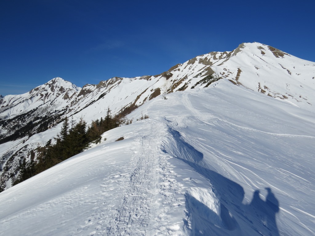wir laufen auf der Scheideg nordwärts dem Grat entlang hinauf, und blicken gleichzeitig zum Höch Gumme