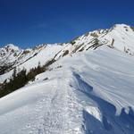 wir laufen auf der Scheideg nordwärts dem Grat entlang hinauf, und blicken gleichzeitig zum Höch Gumme