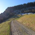 wir durchqueren Rotmoos 992 m.ü.M. und erreichen kurz darauf bei Punkt 1017 m.ü.M. das Ende der Strasse