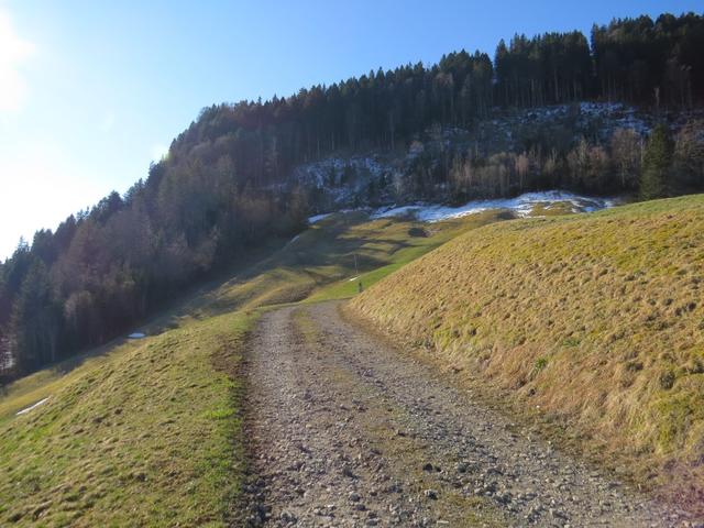 wir durchqueren Rotmoos 992 m.ü.M. und erreichen kurz darauf bei Punkt 1017 m.ü.M. das Ende der Strasse