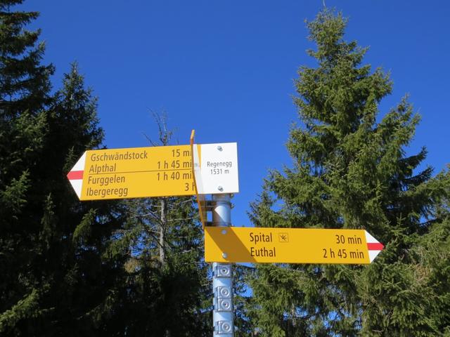 Wegweiser auf dem Regenegg. Nächster Gipfel lautet Gschwändstock