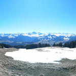 auf dem Regenegg entstand dieses wunderschöne Breitbildfoto mit weitem Blick in die schneebedeckten Alpen