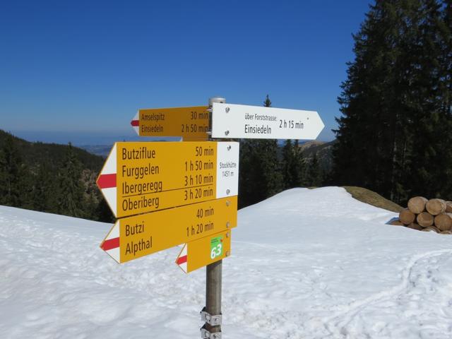 Wegweiser bei der Stockhütte 1451 m.ü.M.