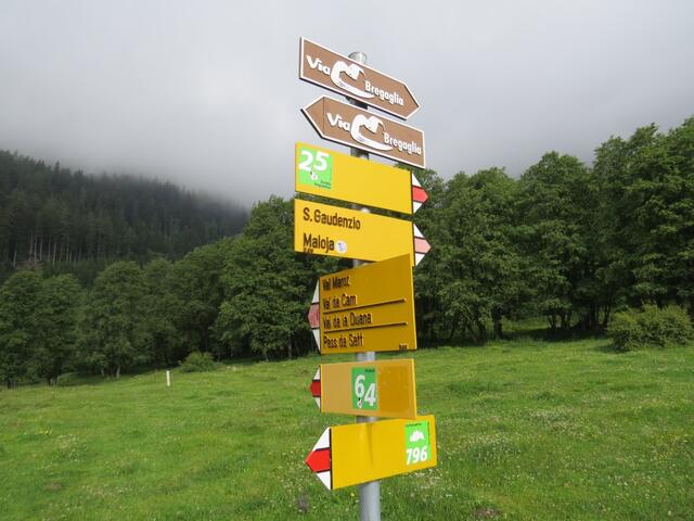 beim Wegweiser 1521 m.ü.M. biegen wir rechts ab Richtung Maloja