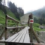 über eine Holzbrücke überqueren wir eine Bachrunse die vom Piz dal Sasc herunterzieht