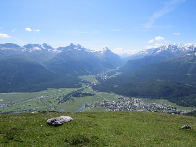 Blick über Celerina nach Pontresina und ins Val Bernina