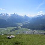 Blick über Celerina nach Pontresina und ins Val Bernina