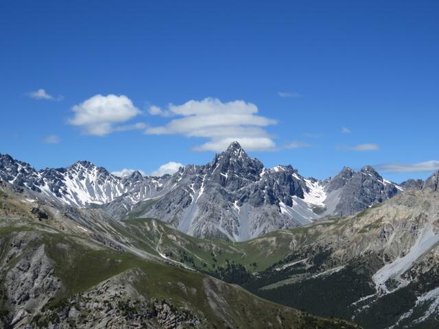 über die Täler Val Mingèr & Val Plavna, die wir auch durchquert haben, fällt unser Blick auf den Piz Plavna Dadaint