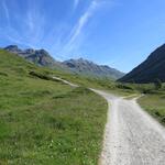 wir bleiben auf dem Hauptweg und wandern weiter taleinwärts in das Val da Fain