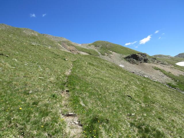 nach einem steilen und schweisstreibenden Anstieg biegt der Pfad...