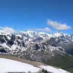 wie eine Perlenkette Piz Minor, Piz Palü, Bellavista, Crast Aguzza, Piz Bernina mit Biancograt und Piz Morteratsch