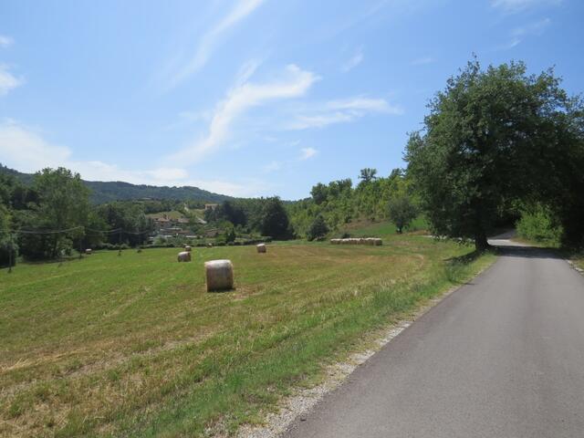 wir lassen Ponte d'Assi hinter uns und laufen über eine Landstrasse mit wenig Verkehr Richtung Valdichiascio