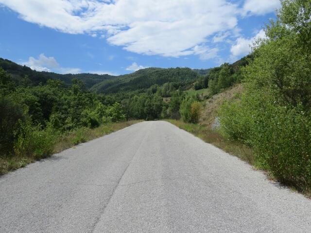 auf einer stillgelegten Asphaltstrasse geht es rasch aber an der glühenden Sonne ausgesetzt weiter