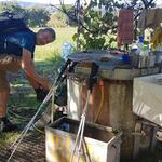 ...und können endlich bei einem Bauernhof die Wanderschuhe reinigen