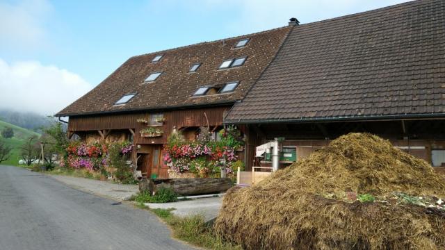 wir wandern an schönen Bauernhäuser vorbei