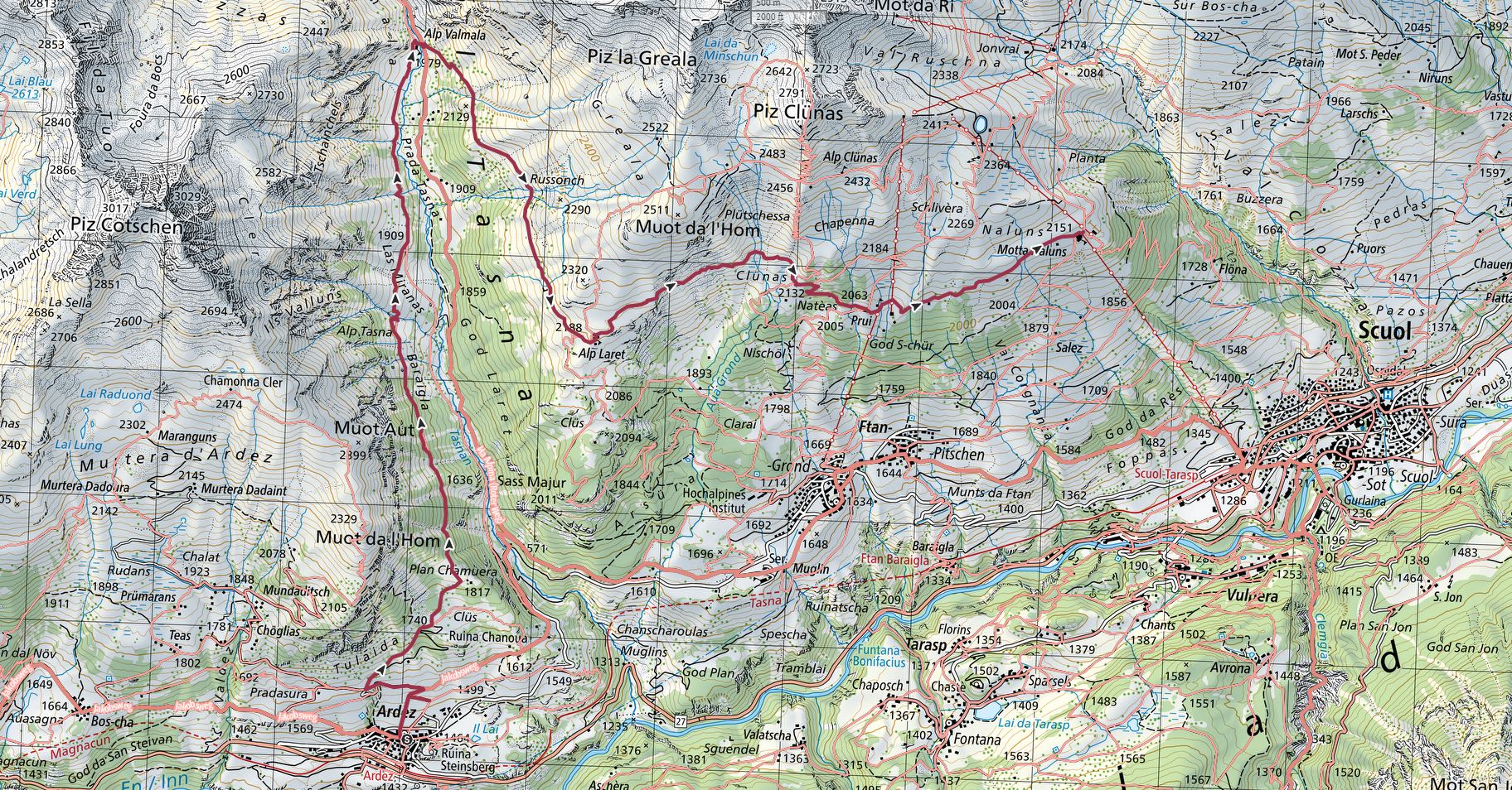 16 km - 920m Aufstieg - 240m Abstieg - max. Höhe 2238 m.ü.M. - min. Höhe 1464 m.ü.M. - 5 Std.