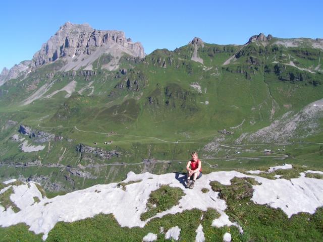 Mäusi, im Hintergrund die Klausenpass Strasse mit Schächentaler Windgällen