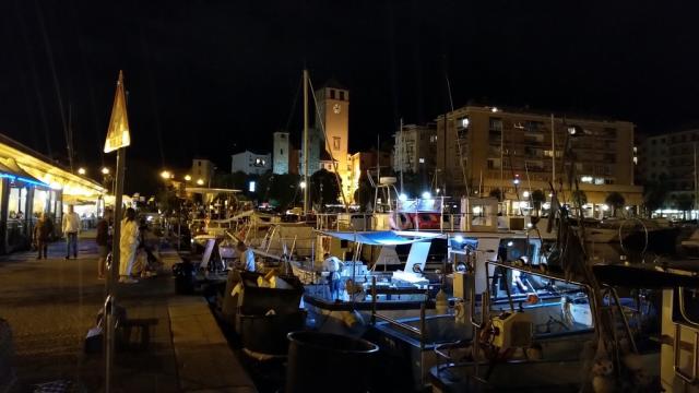 wir Blicken nochmals auf den Hafen und die Altstadt von Savona, und gehen danach zu Bett