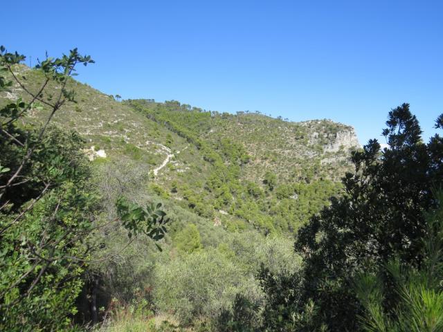 gut ersichtlich der Wanderweg, der uns zur Klippe Monte Capo Noli führen wird