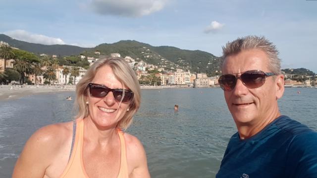 Erinnerungsfoto aufgenommen beim Strand von Rapallo