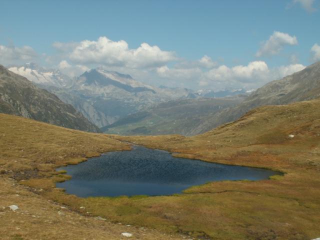 Blick vom Maighels Pass Richtung Unteralp Tal, Links Dammagletscher