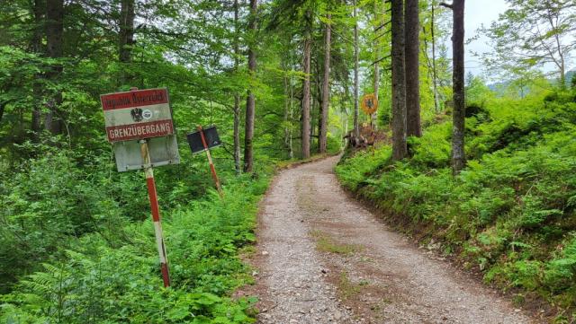 über einen Forstweg überschreiten wir kurz danach die grüne Grenze zwischen Österreich und Deutschland