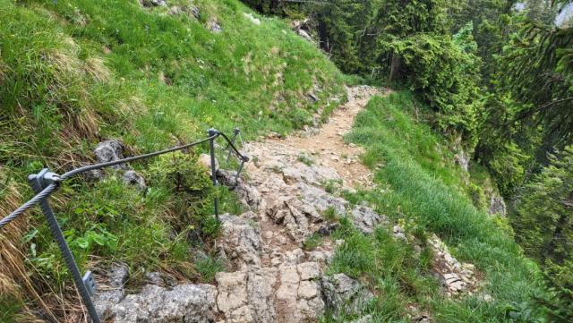 steil und teilweise gesichert, queren wir danach die Südseite des Branderschrofen