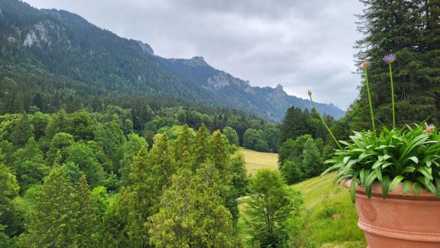 von der Terrasse aus, ist unser Tagesziel, das Pürschlinghaus ersichtlich