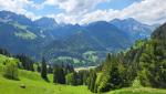 bei der Oberi Dorfallmend taucht im Tal unter uns Jaun auf