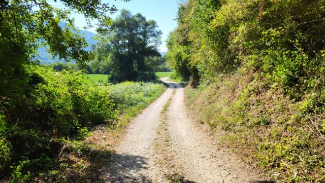 auf einem Schotterweg geht es nun flach durch die herrlich grüne Landschaft des Turano Tal