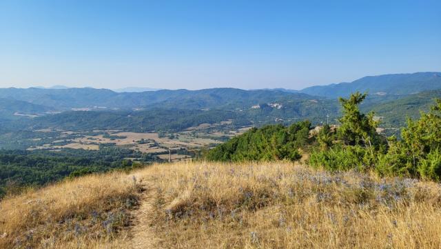 ...führt uns ein Trampelpfad abwärts. Während dem Abstieg geniessen wir die traumhafte Aussicht