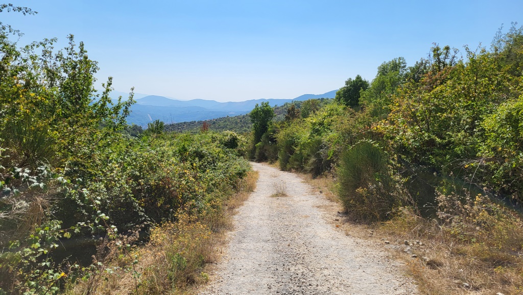 der Bergpfad mündet nun in eine Schotterstrasse hinein