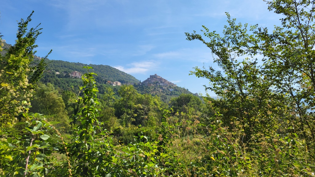 links von uns auf der anderen Talseite, erhebt sich das historische Zentrum von Roviano mit mittelalterliche Burg