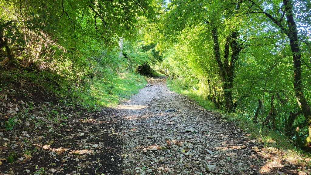 wir biegen in eine Schotterstrasse ein, die uns bergab zur kleinen Brücke Ponte San Teodoro führt