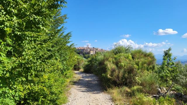 direkt vor uns auf einem Kalkfelsen hochgelegen, am Fuss des Monte Monna, taucht Vico nel Lazio auf