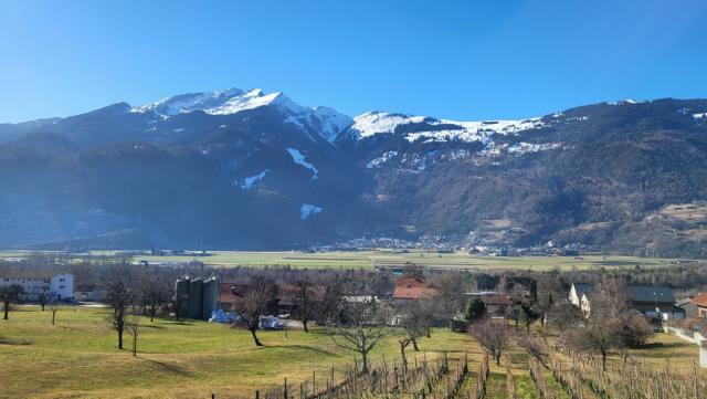 während dem Mittagessen geniessen wir diese grossartige Aussicht auf das Calanda Massiv