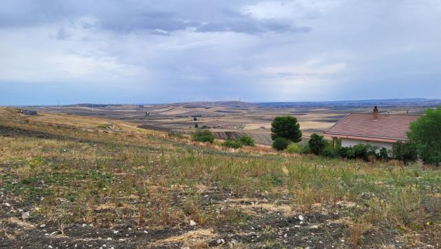 während dem hinunterlaufen vom Hügeldorf Troia, erkennen wir am Horizont Castelluccio dei Sauri, unser Tagesziel