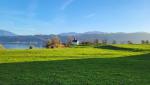 direkt neben der Wirtschaft zum Hof liegt auf einer Landzunge, die frühgotische Kapelle St. Meinrad