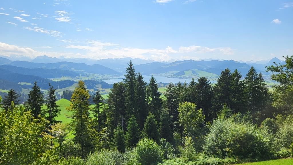 hier oben beim Bergrestaurant geniessen wir nicht nur die Aussicht zum Sihlsee, Voralpen und Alpen...